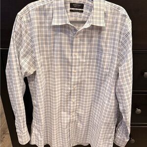 Nordstrom Men's White and Blue Plaid Dress Shirt